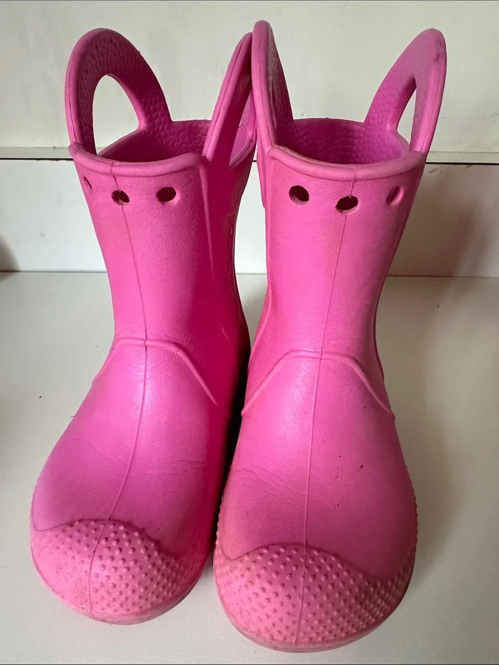 Kids Waterproof Pull-On Pink Rain Boots with Easy Grab Handles